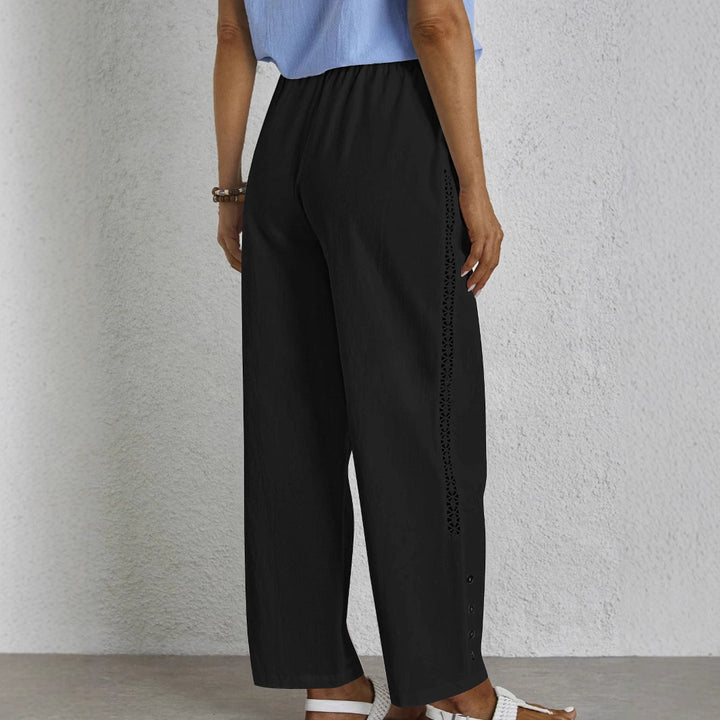 Damen weite Sommerhose mit elastischem Taillenbund und seitlichen Knopfdetails Drune