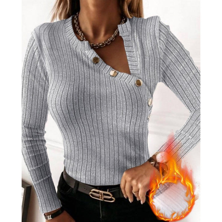 Damen Langarmshirt mit modischem Knopfdetail und Rippstruktur Drune