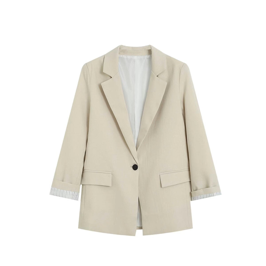 Damen Longline Ein-Knopf-Blazer mit Umschlagärmeln und Pattentaschen Drune