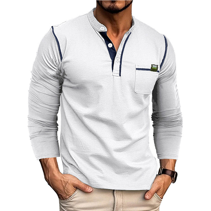 Herren Langarm-T-Shirt mit modernem Kragen und Brusttasche Drune