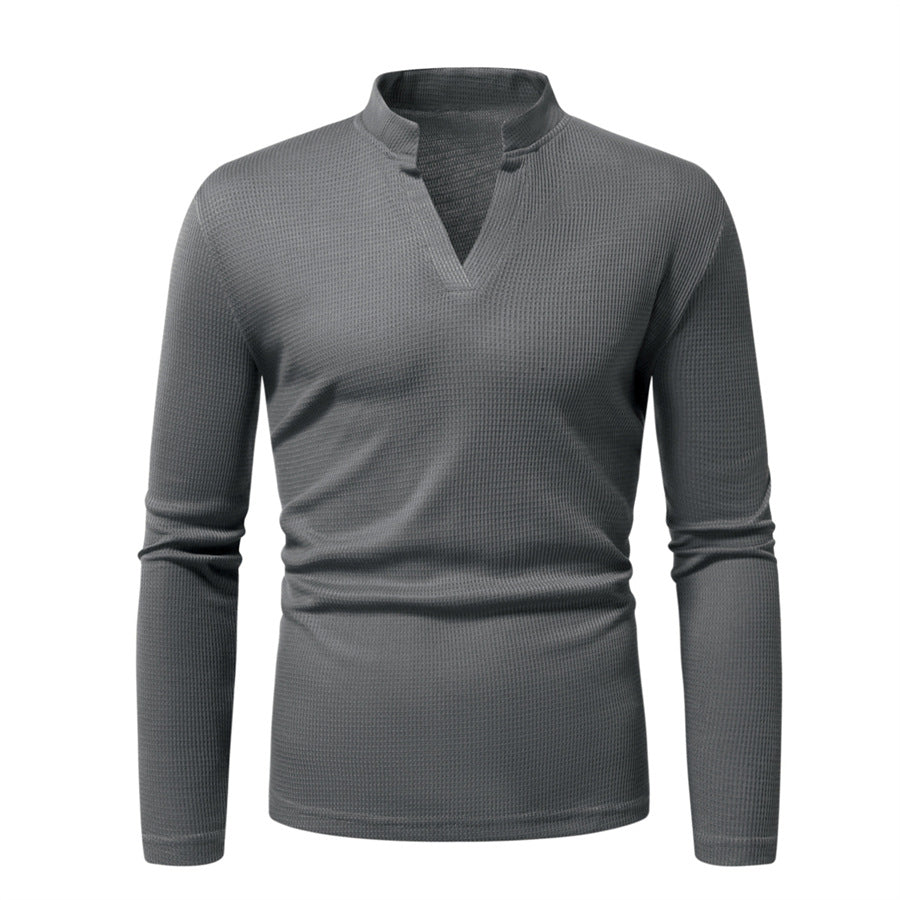 Herren Thermisches Waffel-Strickshirt mit Stehkragen und V‑Ausschnitt Drune