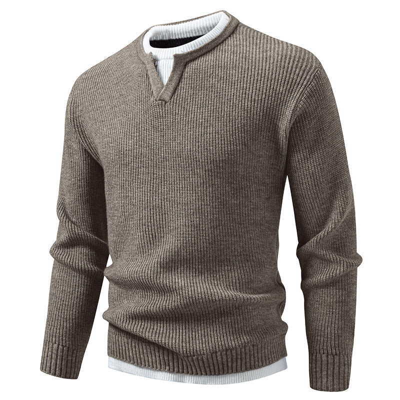 Herren Gerippter Strickpullover mit V-Notch und Lagenlook Drune