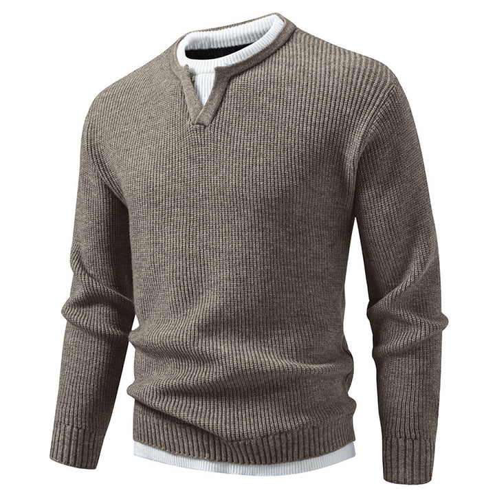 Herren Gerippter Strickpullover mit V-Notch und Lagenlook Drune