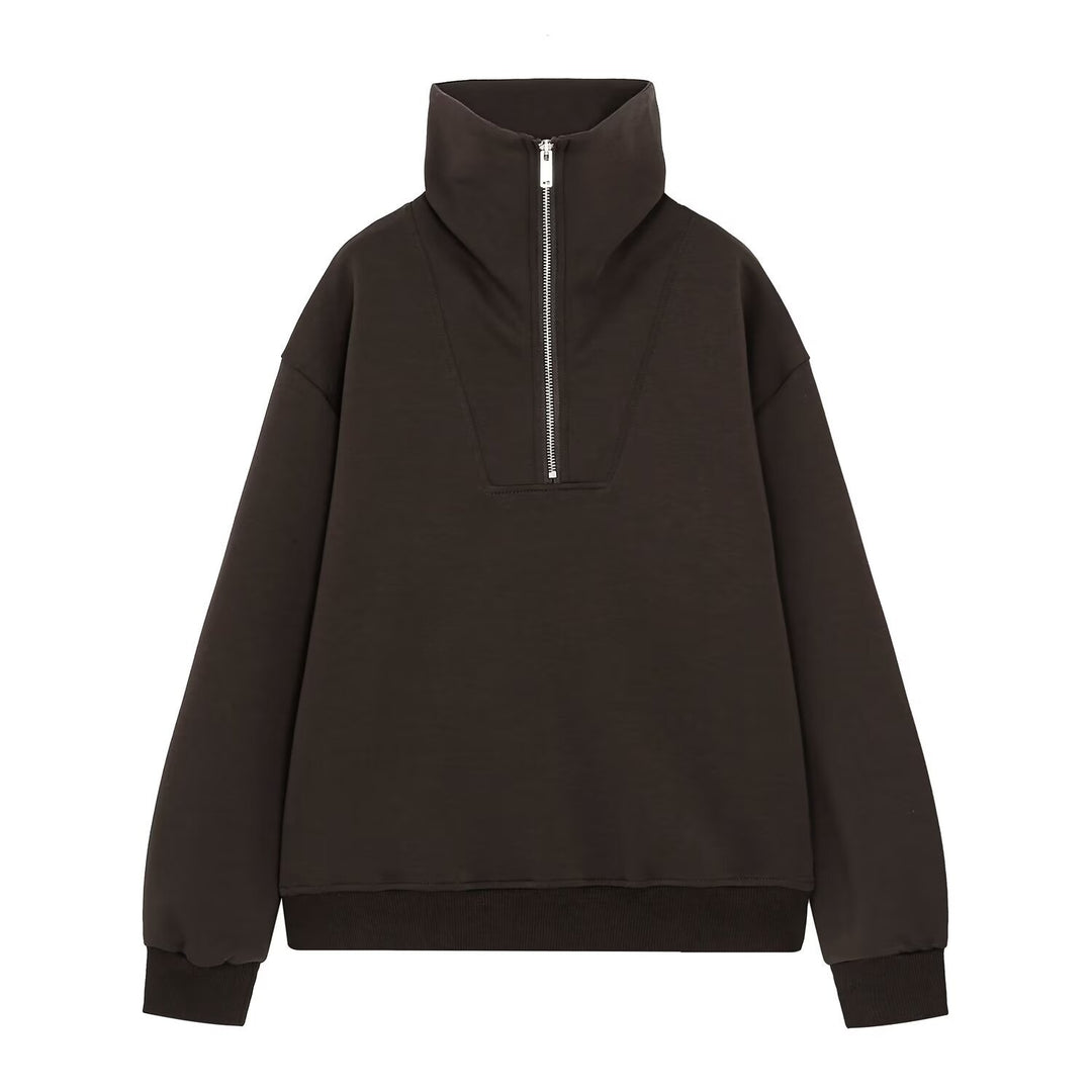 Damen Oversize-Sweatshirt mit hohem Stehkragen und Halbzip Drune