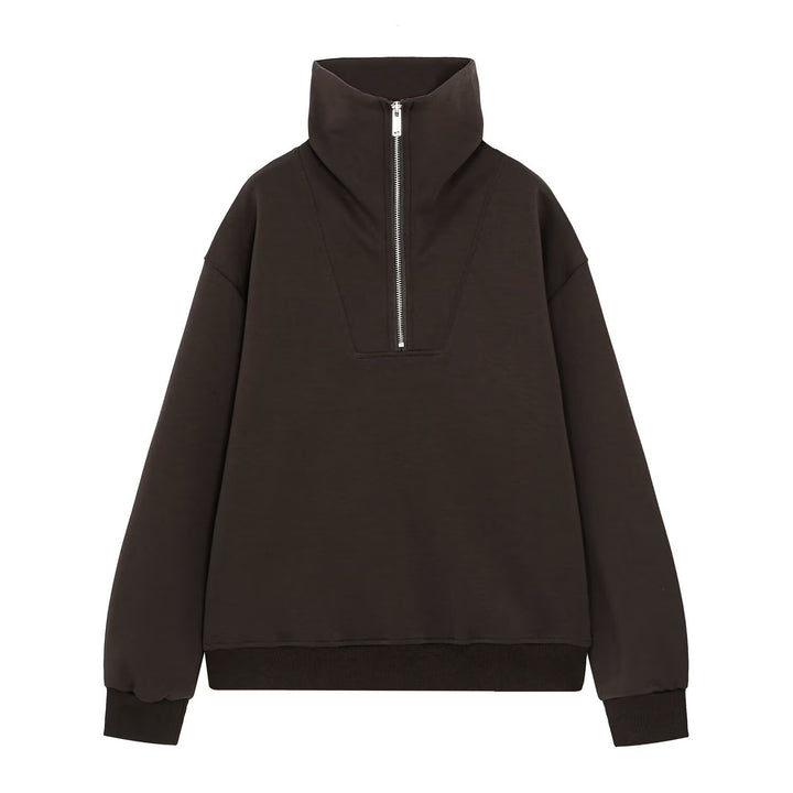 Damen Oversize-Sweatshirt mit hohem Stehkragen und Halbzip Drune