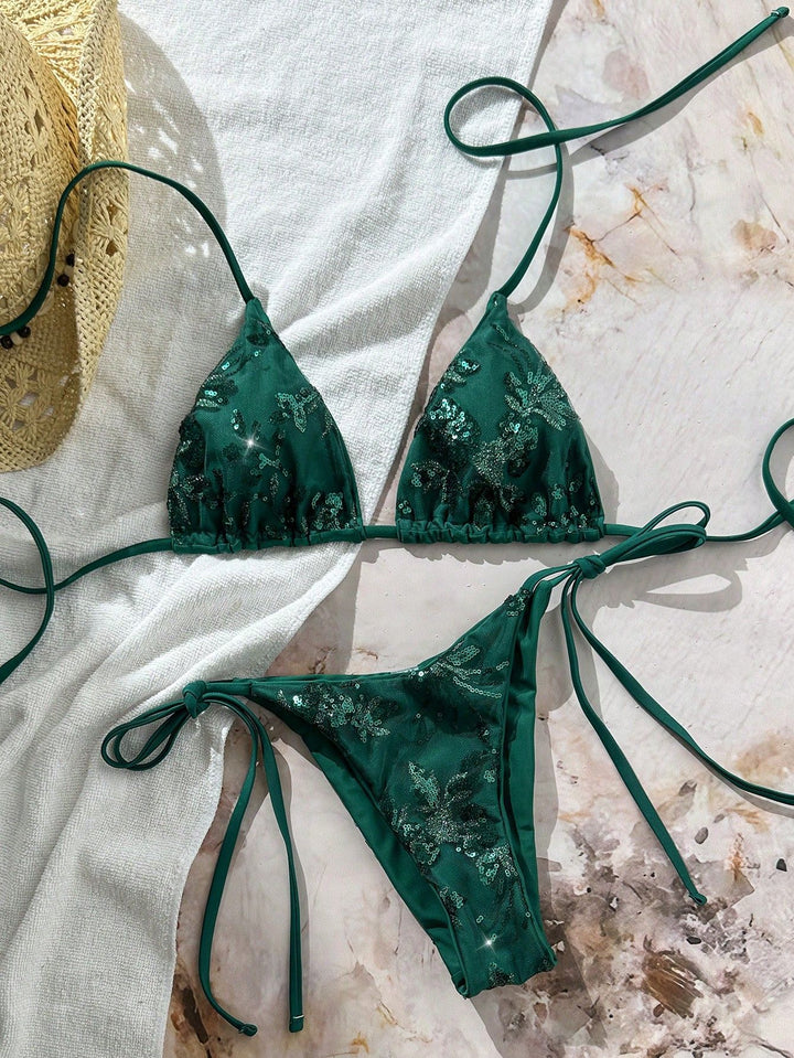 Damen Glamouröser Triangel-Bikini mit Glitzerelementen Drune