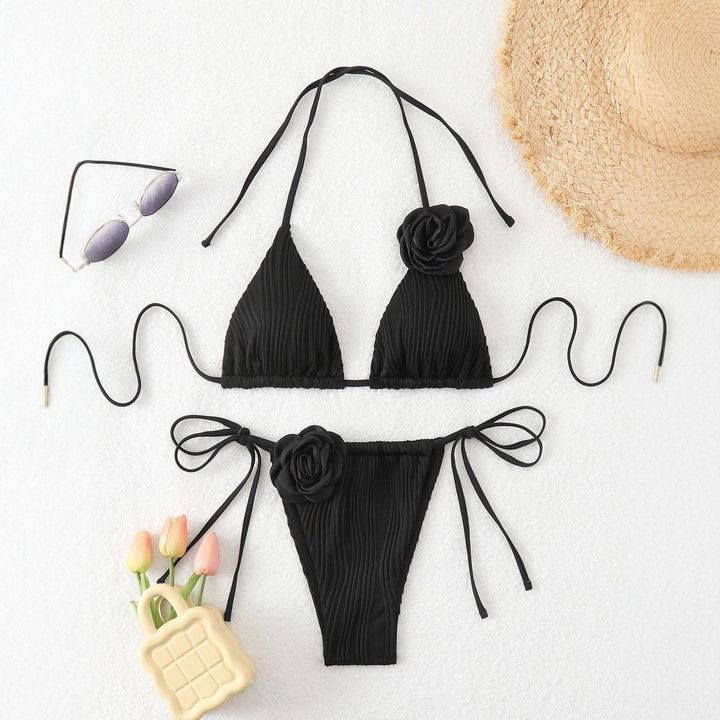 Damen Elegantes und verspieltes Bikiniset mit Blumenapplikationen Drune