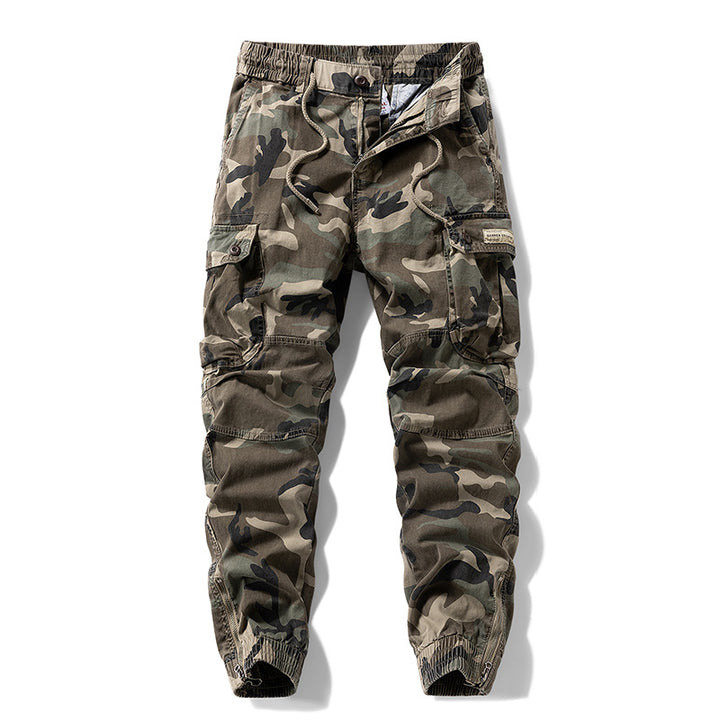 Herren Taktische Cargo‑Jogginghose im Camouflage‑Military‑Look mit Tunnelzugbund, Knieabnähern und Multifachtaschen Drune