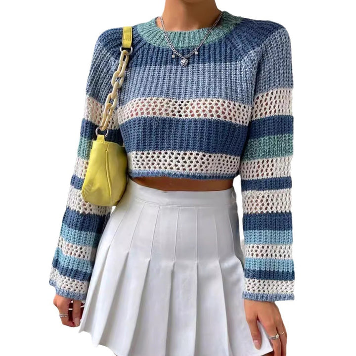 Damen luftiger, gestreifter Strickpullover mit weitem Schnitt Drune