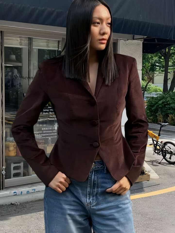 Damen elegante Blazerjacke mit tailliertem Schnitt Drune