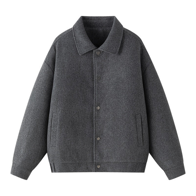 Herren Oversize-Collegejacke aus Wollmix mit Druckknopfleiste und verdeckten Eingrifftaschen Drune