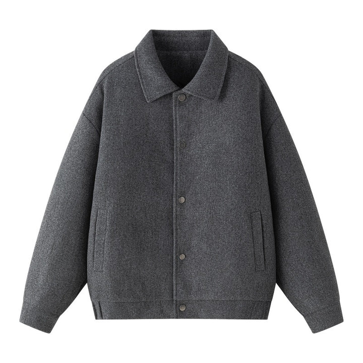 Herren Oversize-Collegejacke aus Wollmix mit Druckknopfleiste und verdeckten Eingrifftaschen Drune