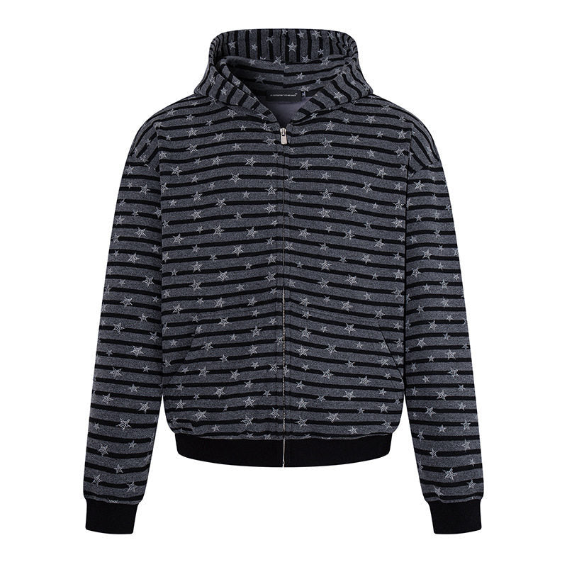 Damen Legere Kapuzen-Zipjacke im Streifenjacquard mit Sternchenstruktur Drune