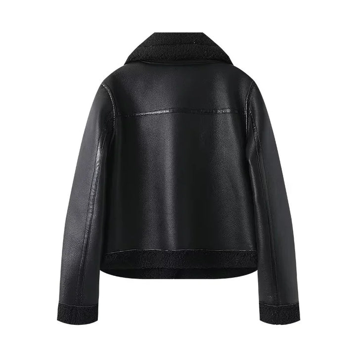 Damen nan taillierte Bikerjacke in Lammfelloptik mit asymmetrischem Reißverschluss Drune