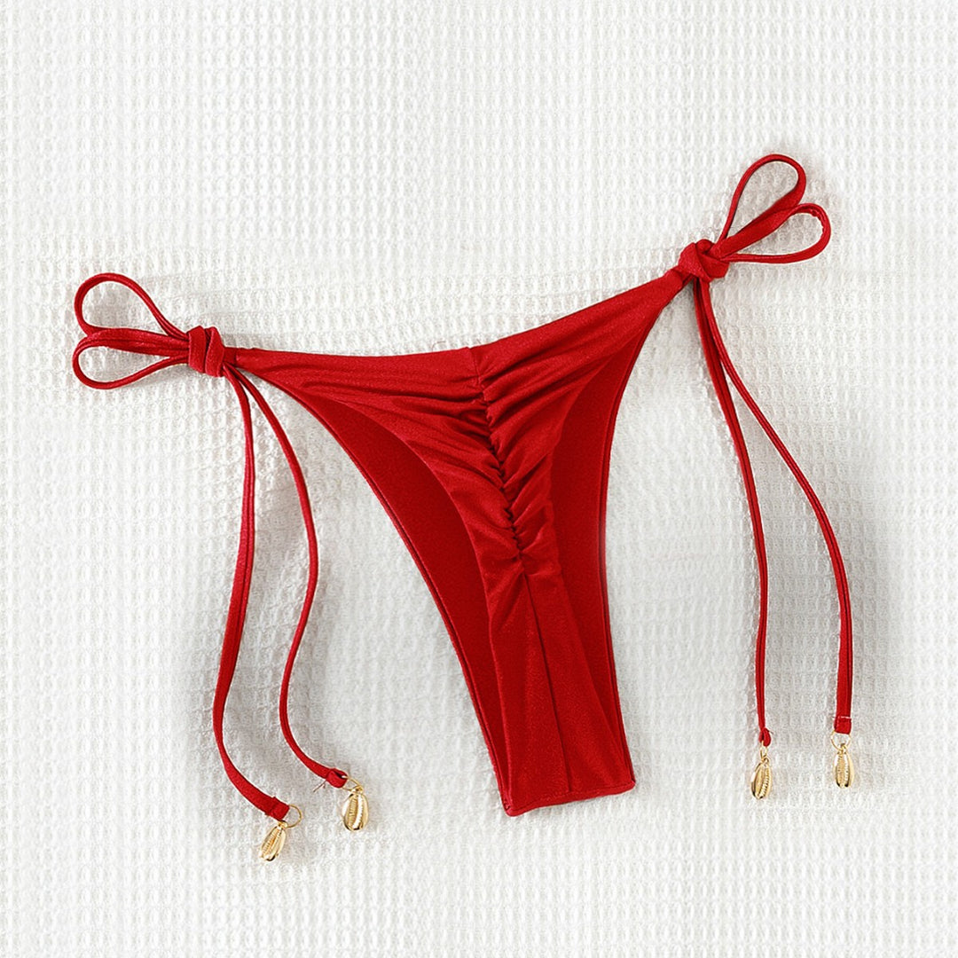 Damen High-Waist Bikinihose mit verstellbaren Bindebändern Drune