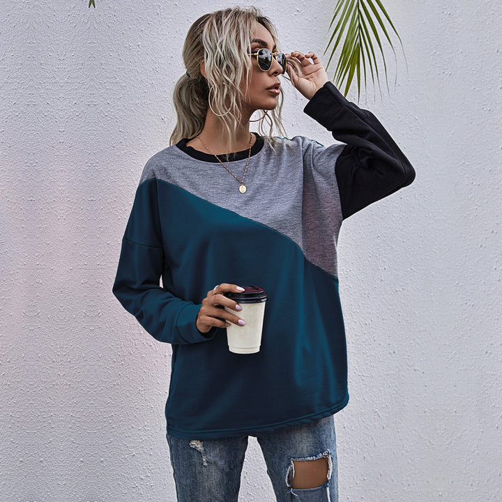Damen sportlicher Sweatshirt mit modischem Farbblockdesign Drune