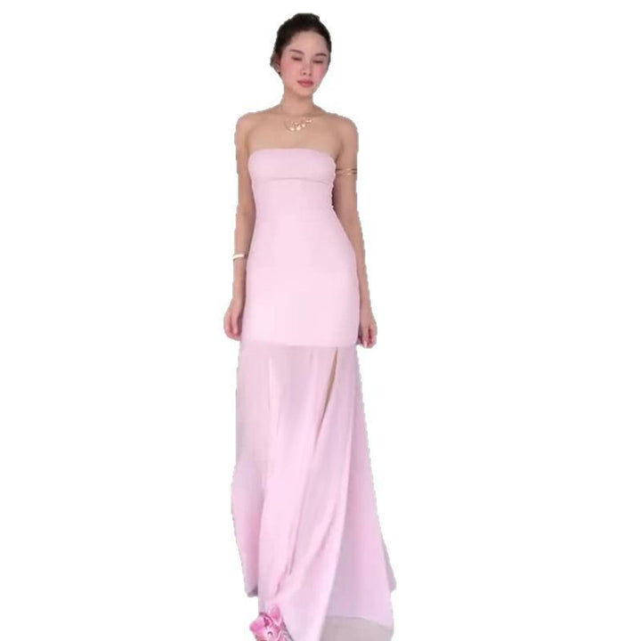 Damen Maxikleid mit elegantem Rüschensaum und figurbetontem Oberteil Drune