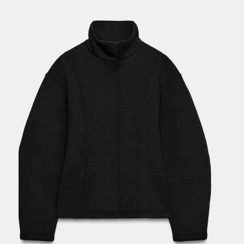 Damen Kurz geschnittene Boxy‑Fleecejacke mit Stehkragen, vertikalen Strukturnähten und verdecktem Reißverschluss Drune