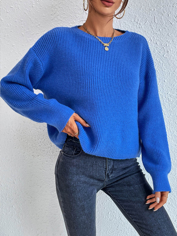 Damen lässiger Strickpullover mit lockerer Passform und eleganten Rippdetails Drune