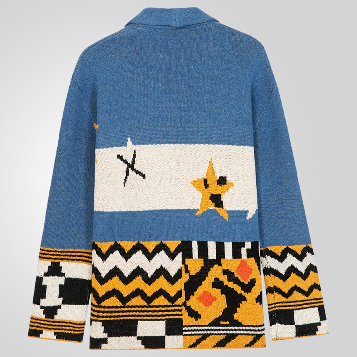 Herren Strickjacke mit einzigartigen Mustern und großer Kapuze Drune