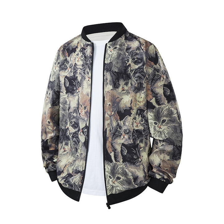 Herren Bomberjacke im Ethno-Print mit leichter Wattierung und geripptem Saum Drune