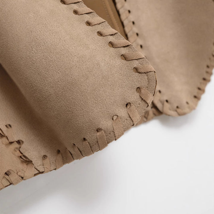 Damen Kurze Wildlederoptik‑Weste mit Ziernaht‑Whipstitch und taillierten Abnähern Drune
