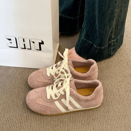 Damen Retro-Sneaker aus Velourslederoptik mit Dreistreifen-Detail und Gummisohle Drune