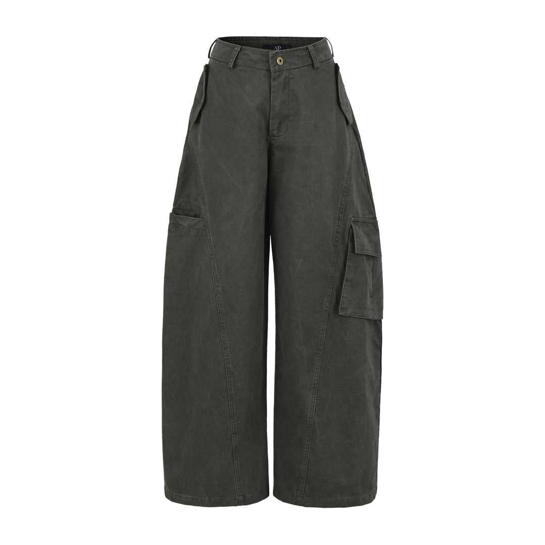Damen Cropped Cargohose mit hoher Taille, weitem Bein und Klappentaschen Drune