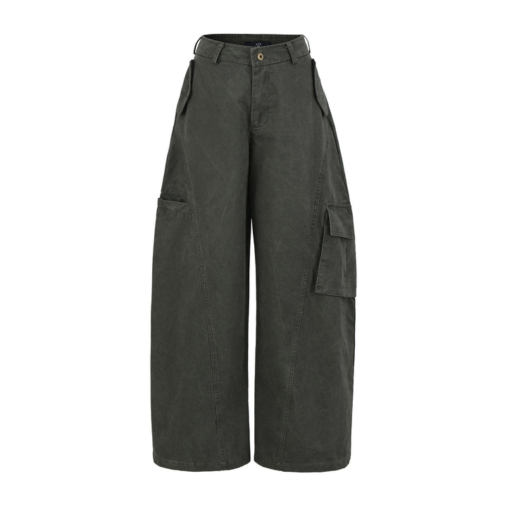Damen Cropped Cargohose mit hoher Taille, weitem Bein und Klappentaschen Drune
