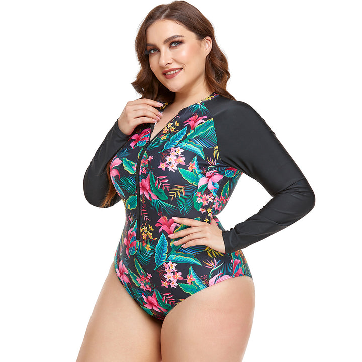 Damen Sportlicher Langarm-Schwimmanzug mit floralem Design Drune