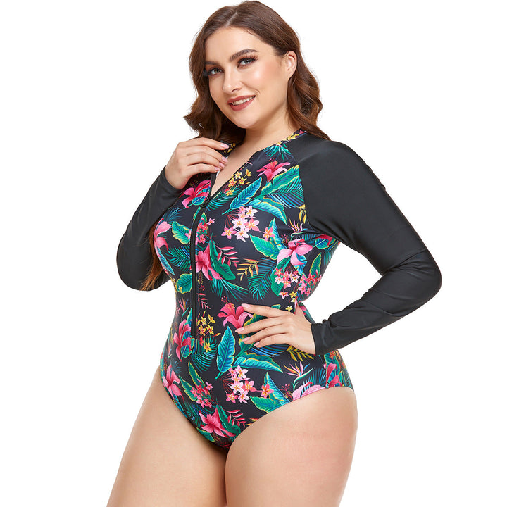Damen Sportlicher Langarm-Schwimmanzug mit floralem Design Drune