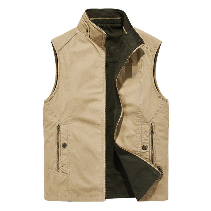 Herren robuste Canvas-Outdoorweste mit Stehkragen, gefüttertem Innenfutter und Reißverschlusstaschen Drune