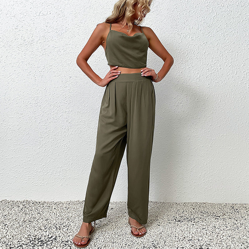 Damen eleganter Jumpsuit mit weitem Schnitt und hohem Bund Drune