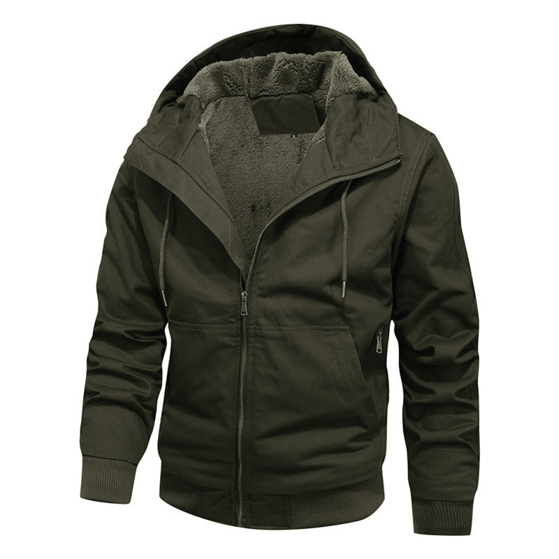 Herren Sherpagefütterte Kapuzen-Canvasjacke mit Thermoisolierung und Rippbündchen Drune