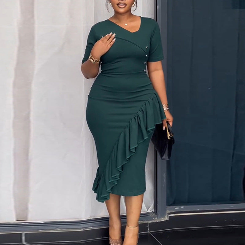 Damen figurumspielendes Kleid mit asymmetrischem Saum und Knopfdesign Drune