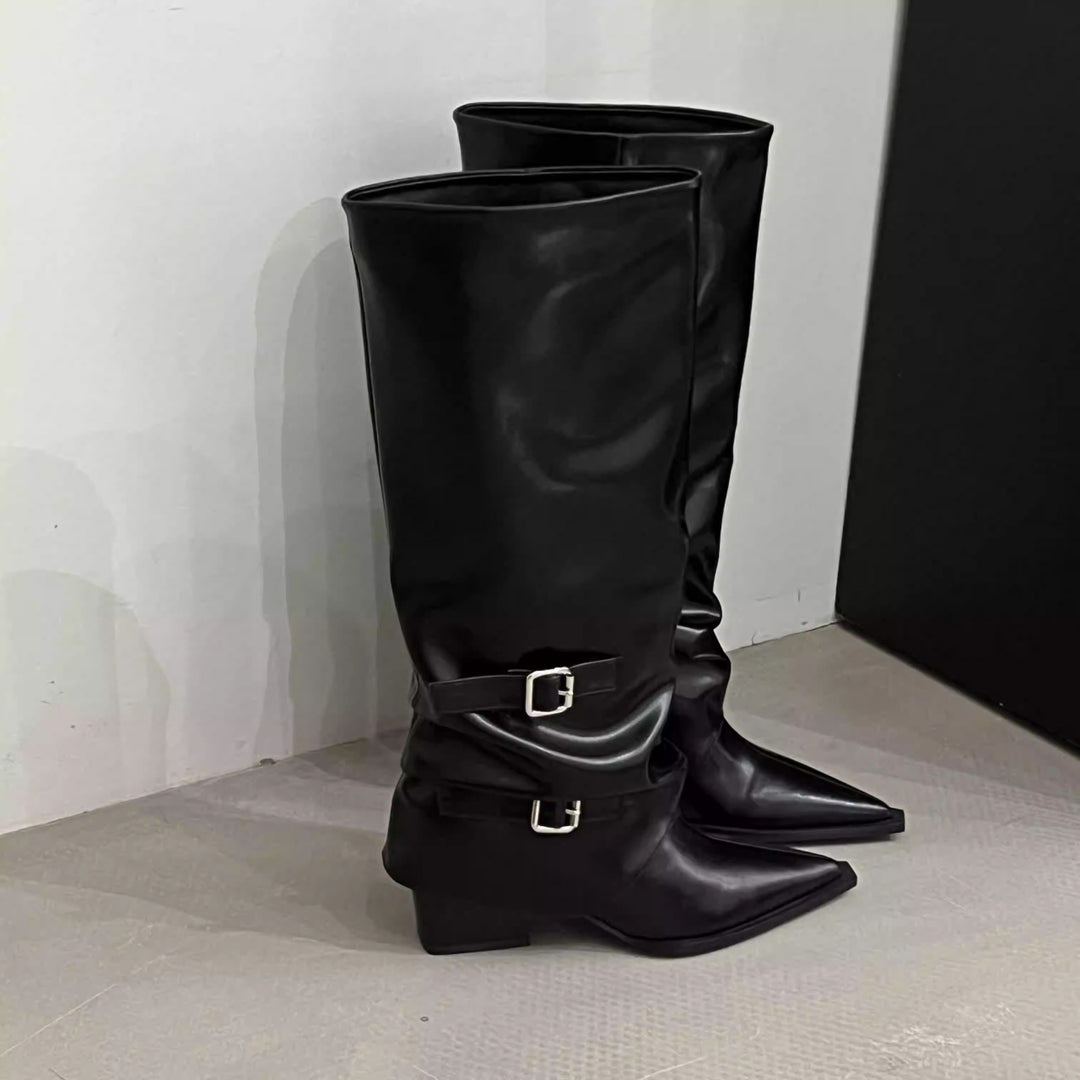 Damen Hohe Stiefel mit Riemen und eleganter Spitze Drune