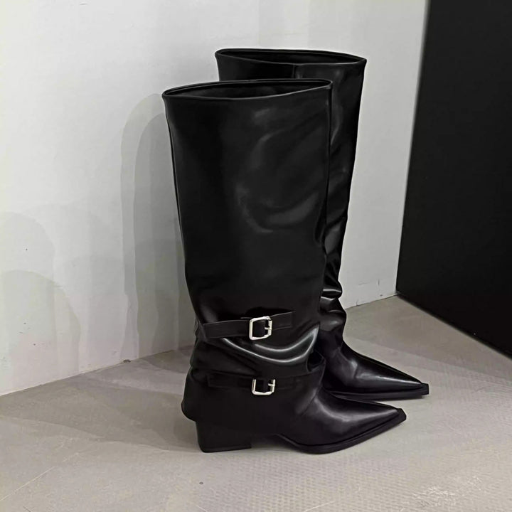 Damen Hohe Stiefel mit Riemen und eleganter Spitze Drune