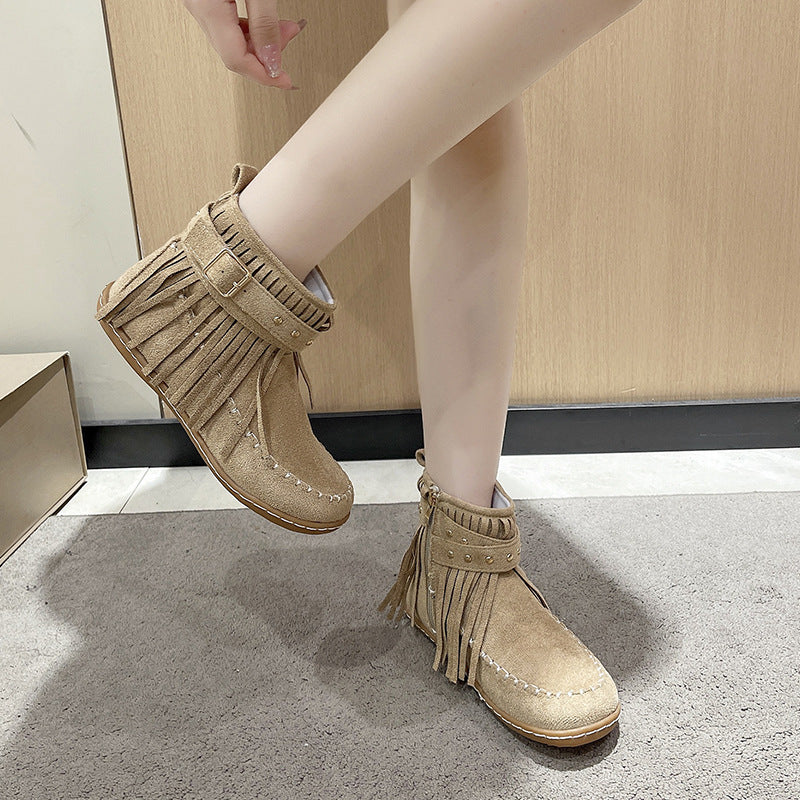 Damen modische Stiefeletten mit Fransen und Nieten Drune