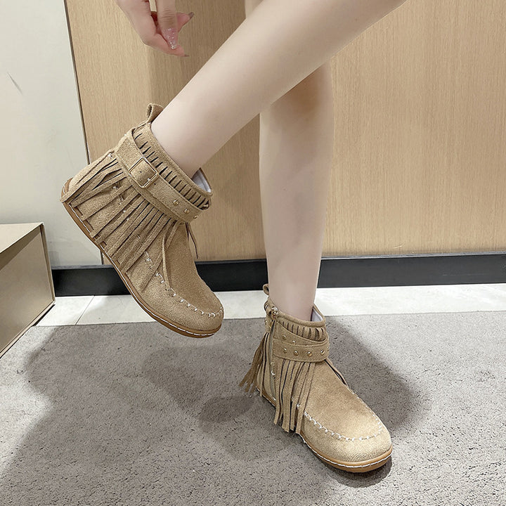 Damen modische Stiefeletten mit Fransen und Nieten Drune