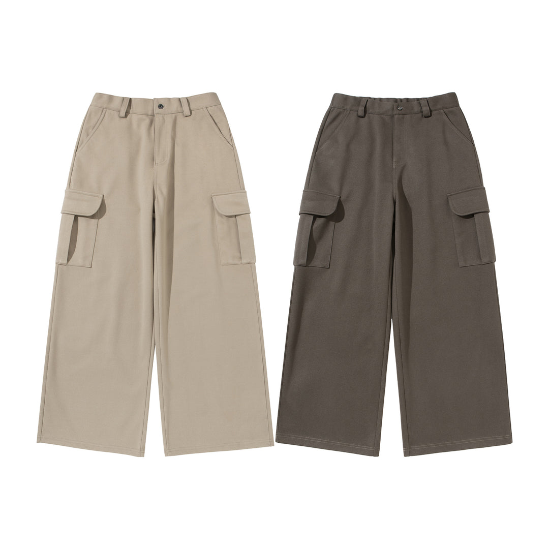 Damen Cropped Cargo-Hose mit weitem Bein und aufgesetzten Taschen Drune