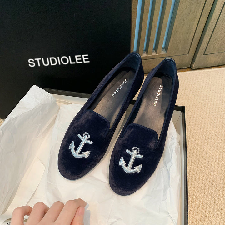 Damen bestickte Samt Slipper Drune