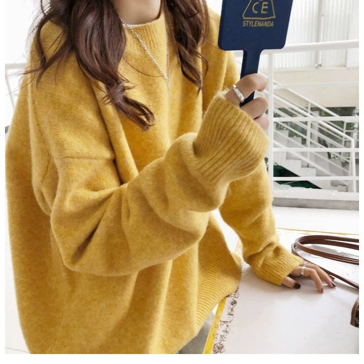 Damen Lässiger Kuschel-Feinstrickpullover mit Stehkragen und verlängerten Bündchen Drune