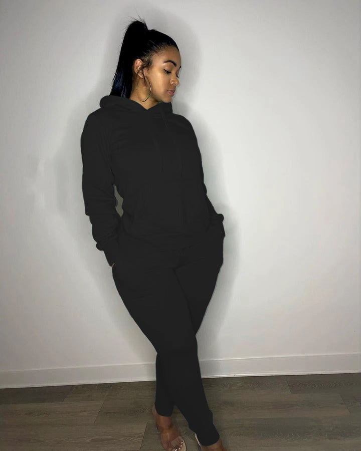 Damen nan tailliertes Hoodie- und Jogginghose-Set mit Kängurutasche, hohem Komfortbund und gerippten Knöchelbündchen Drune