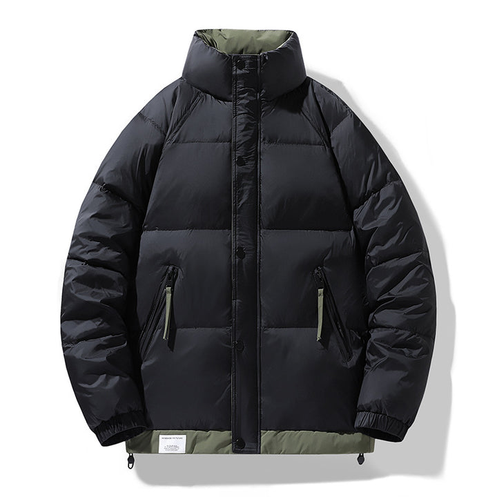 Herren Gesteppte Wattierte Daunenjacke mit Stehkragen und Kordelzug Drune