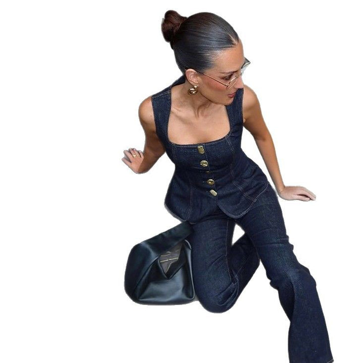 Damen Jeans-Overall mit taillierter Silhouette und eleganten Knopfdetal