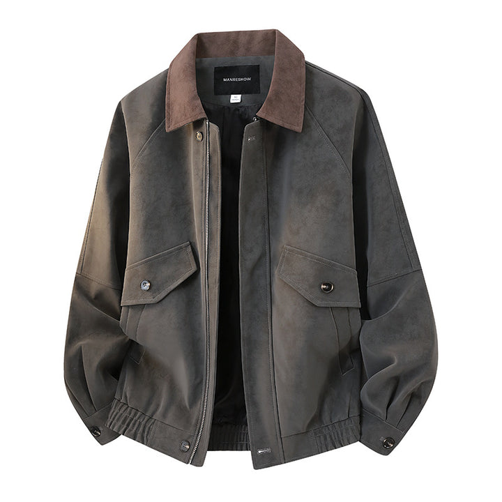 Herren Kurzjacke im Vintage-Arbeiterstil aus Velours‑Optik mit Pattentaschen und elastischem Saum Drune