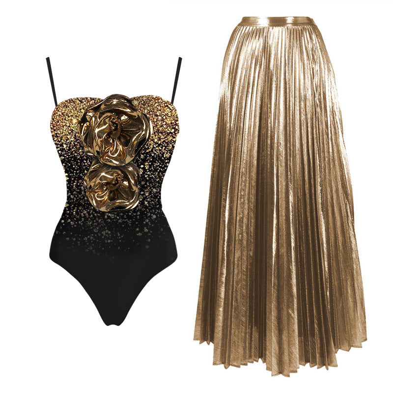 Damen Eleganter Glitzernder Badeanzug mit Fliederrock Drune
