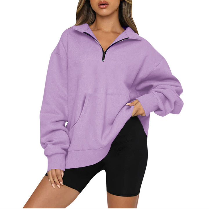 Damen nan Oversize-Halbzip-Kapuzenpullover mit Kängurutasche und verlängertem Saum Drune