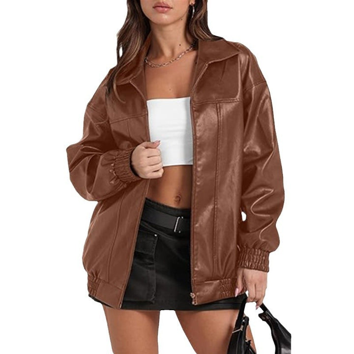Damen lässige Oversize-Jacke mit elastischen Bündchen und praktischem Reißverschluss Drune