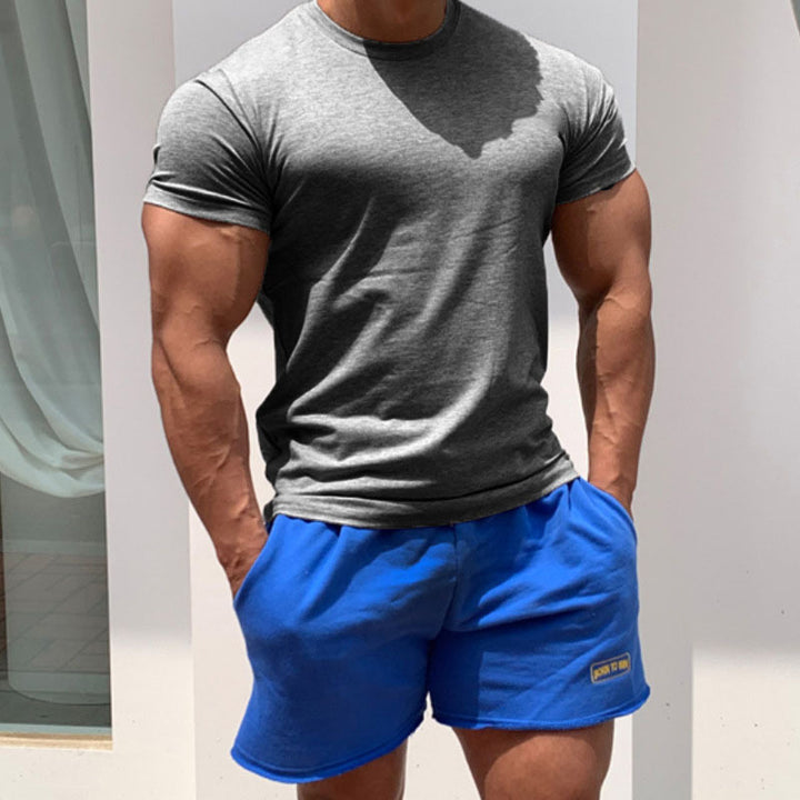 Herren körperbetontes Fitness-T-Shirt und kurze Sportshorts Set Drune
